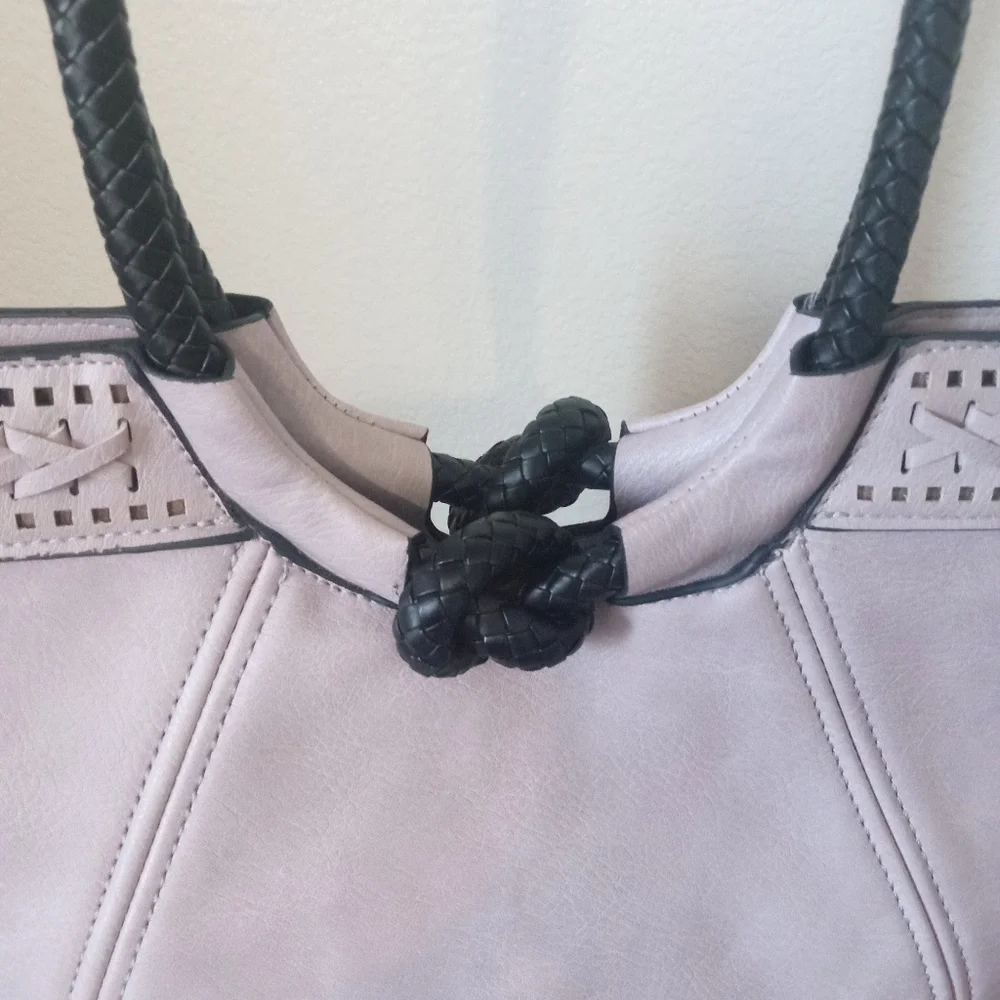 Vegan Leather Twist Knot Double Handle Women's Tote Bag Neutral Color - Picture 8 of 10